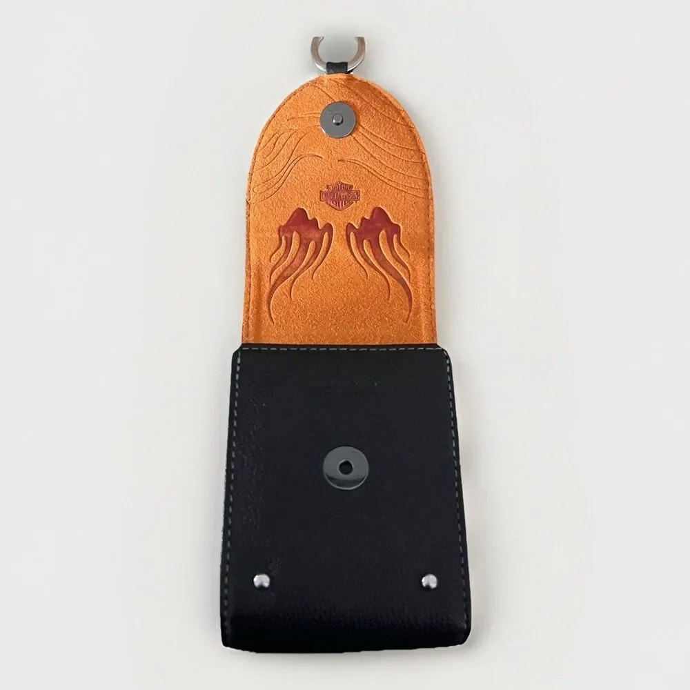 Harley Davidson Leather Belt Pouch Case Studded Black Orange NOS Wrist Strap